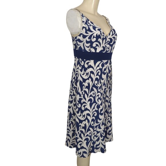 Ann Taylor Silk Slip Dress Blue White Sleeveless V-Neck Spaghetti strap Summer 4 - Picture 5 of 16